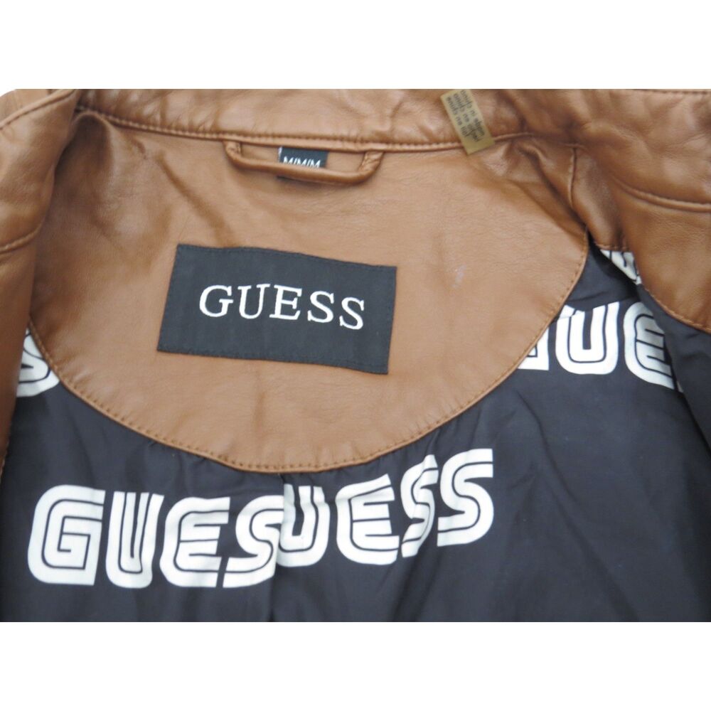 Guess Women's Faux Leather Moto Racer Jacket Brown EUC - Picture 7 of 9